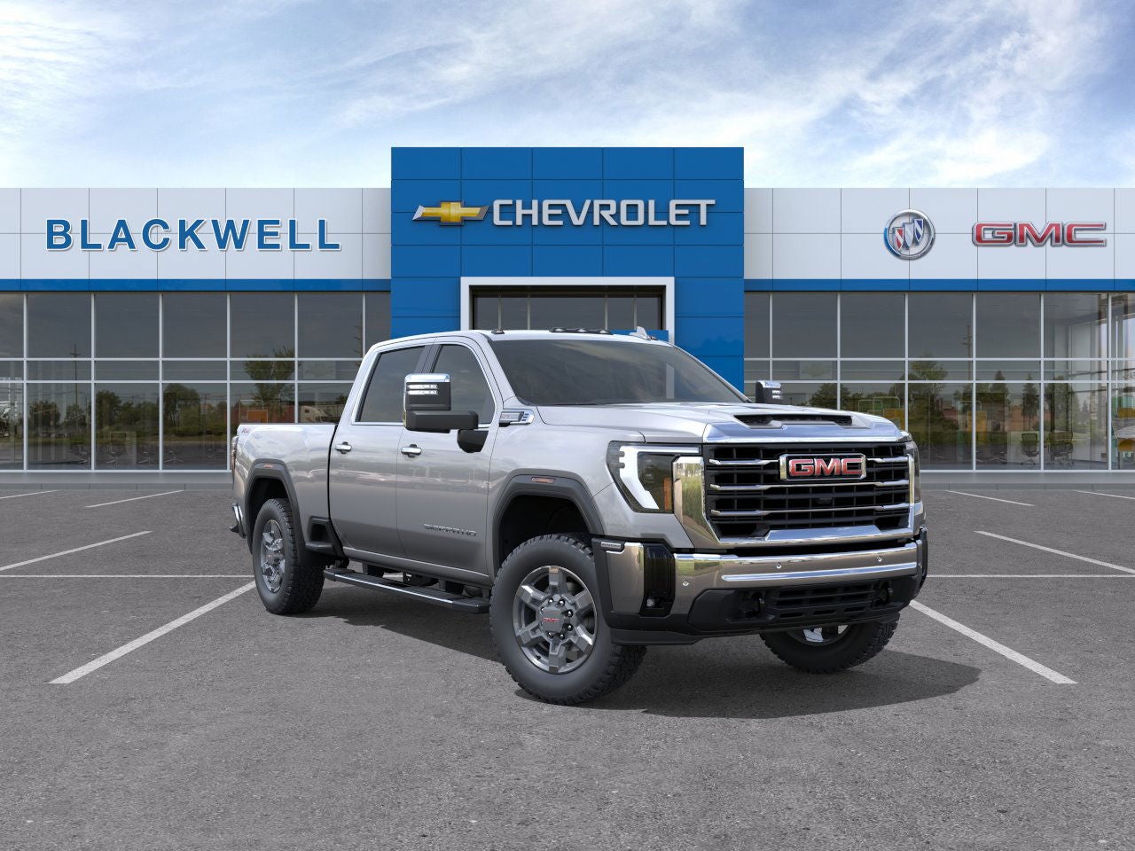 2026 GMC Sierra 2500 HD SLT in Sterling Metallic — front three-quarter view