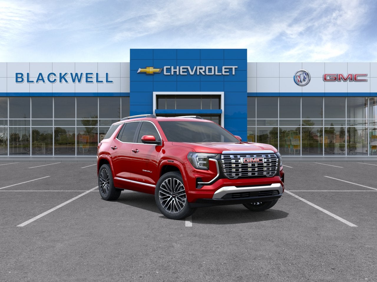 2026 GMC Terrain Denali in Volcanic Red Tintcoat — front three-quarter view