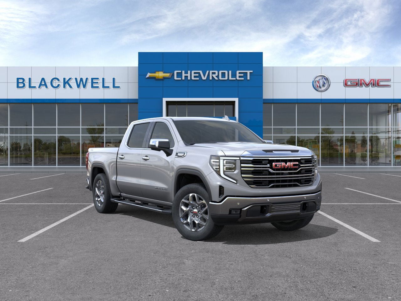 2026 GMC Sierra 1500 SLT in Sterling Metallic — front three-quarter view