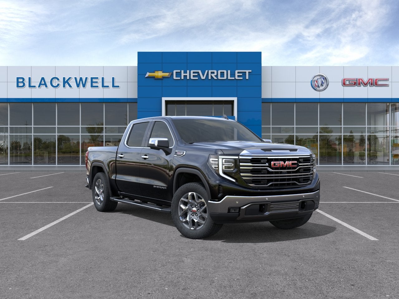 2026 GMC Sierra 1500 SLT in Onyx Black — front three-quarter view