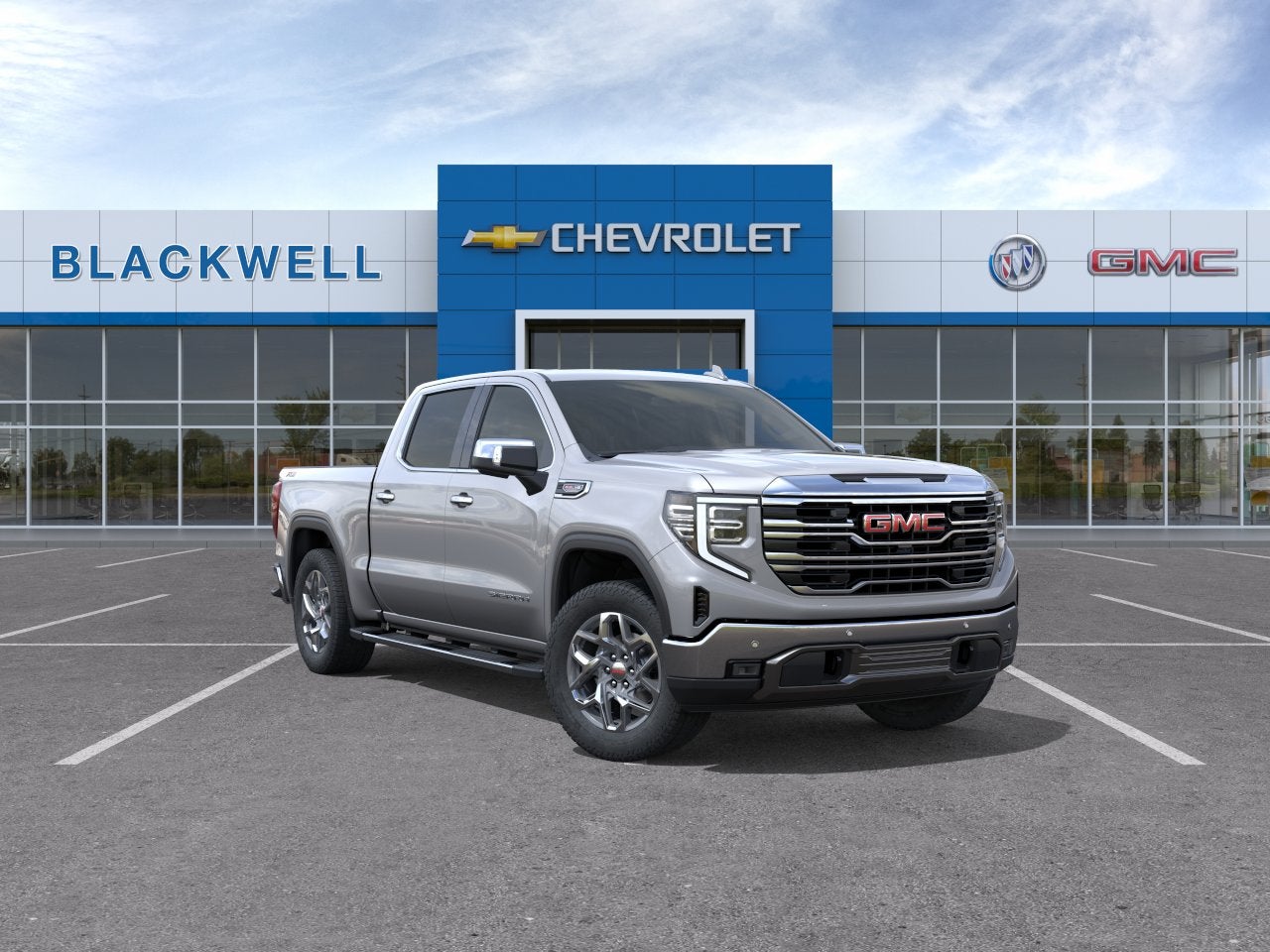 2026 GMC Sierra 1500 SLT in Sterling Metallic — front three-quarter view